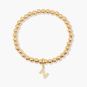 Brook & York Gold Beaded Initial Bracelet Letter Charm Stretch NWT